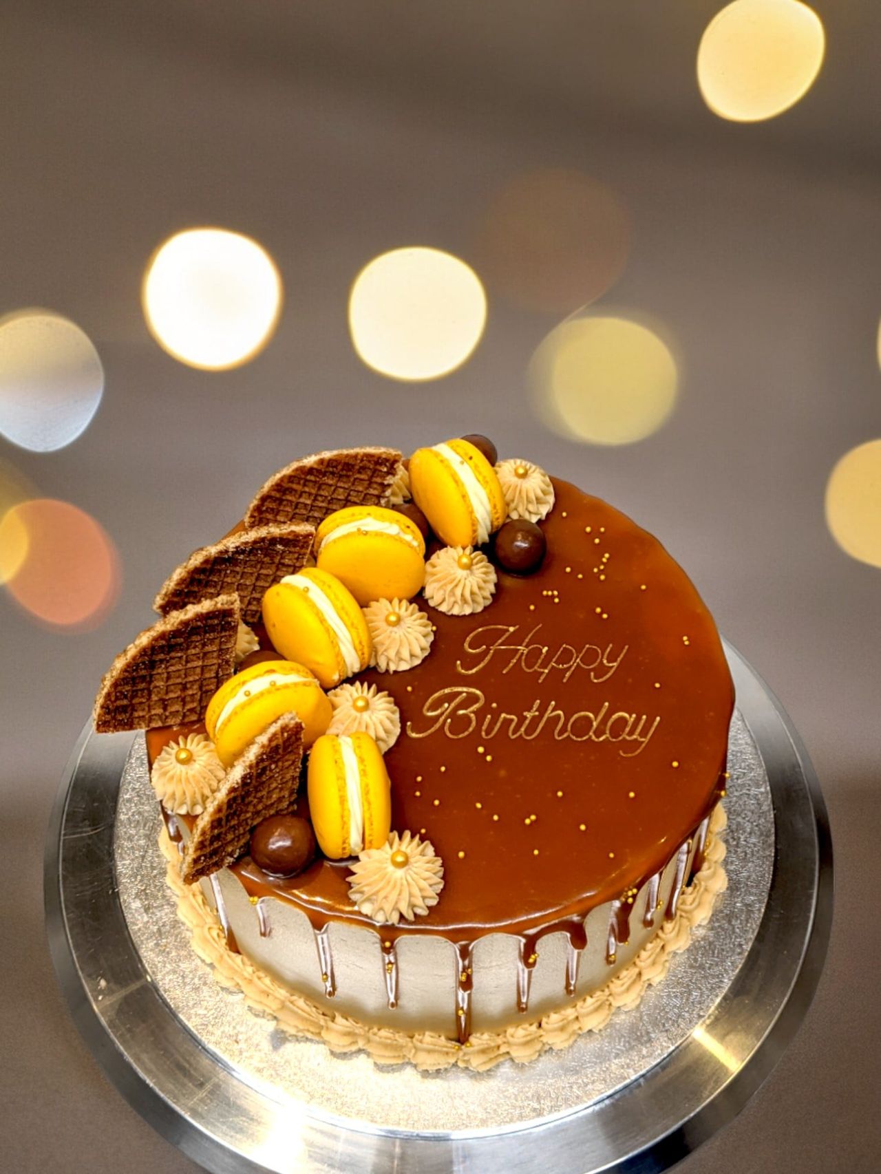 A decorated birthday cake