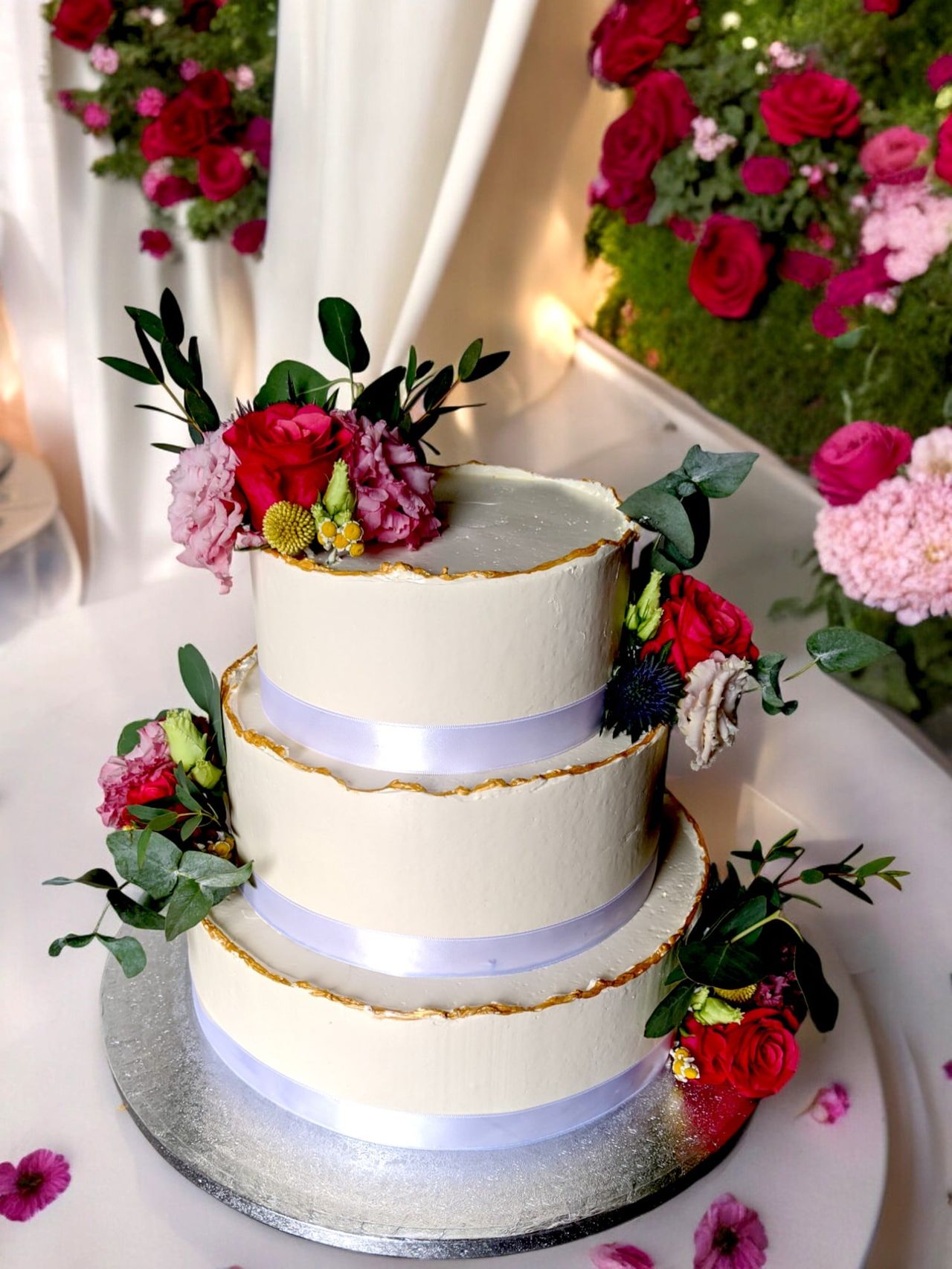 A tiered wedding cake