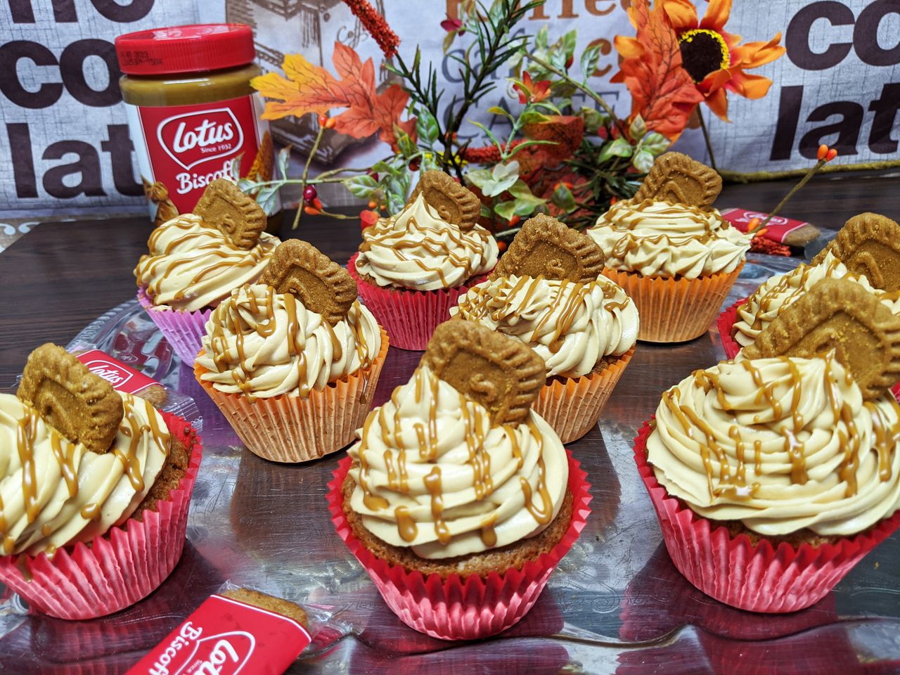 A box of decorated cupcakes